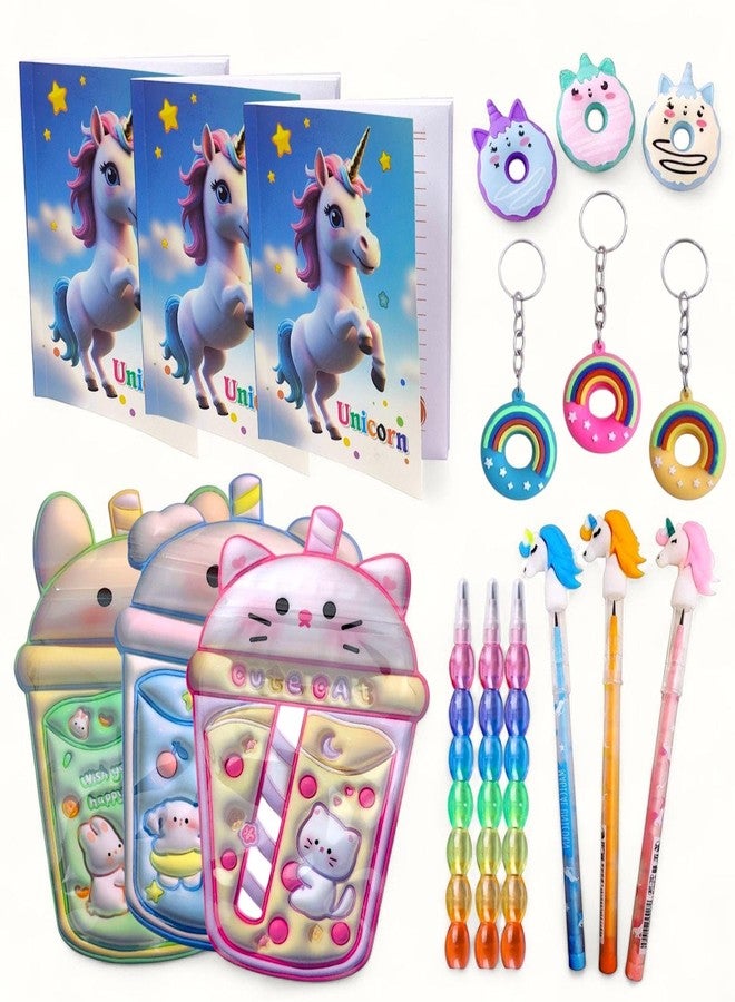 AMANVANI Unicorn Theme Stationery Gift Combo, 36 Pcs, Kanjak Return Gifts For Kanya Pujan Navratri, Birthday Return Gifts For Kids of All Age Group, Stationery Set - Image 1